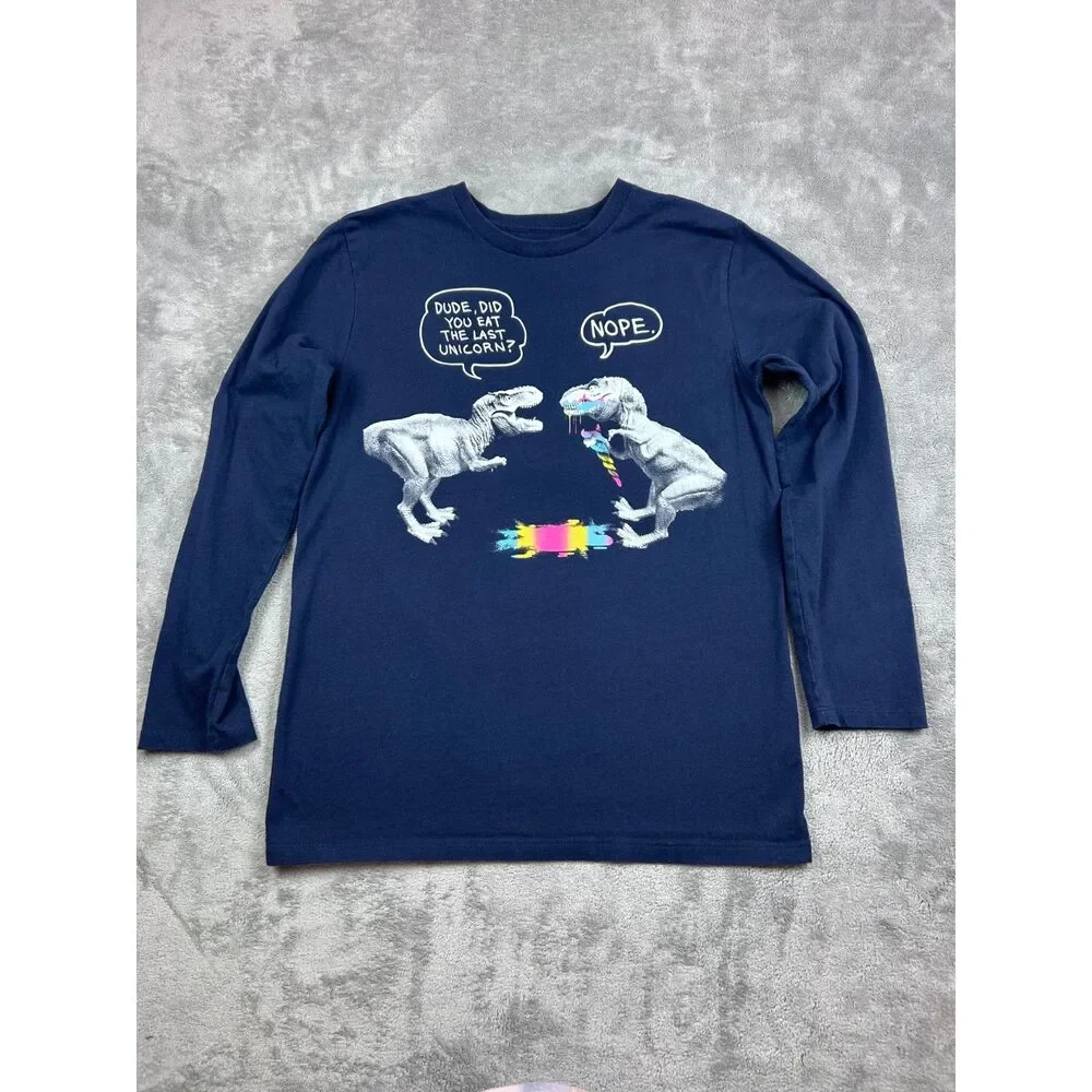 The Children’s Place Boys L 10/12 Navy Dinosaur Unicorn Graphic Long Sleeve Tee